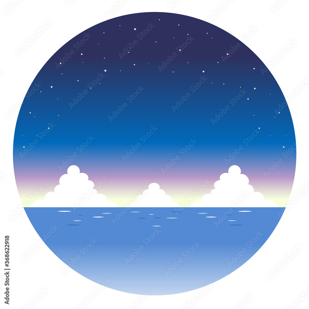 Fototapeta premium 星空と夜の海の丸フレーム