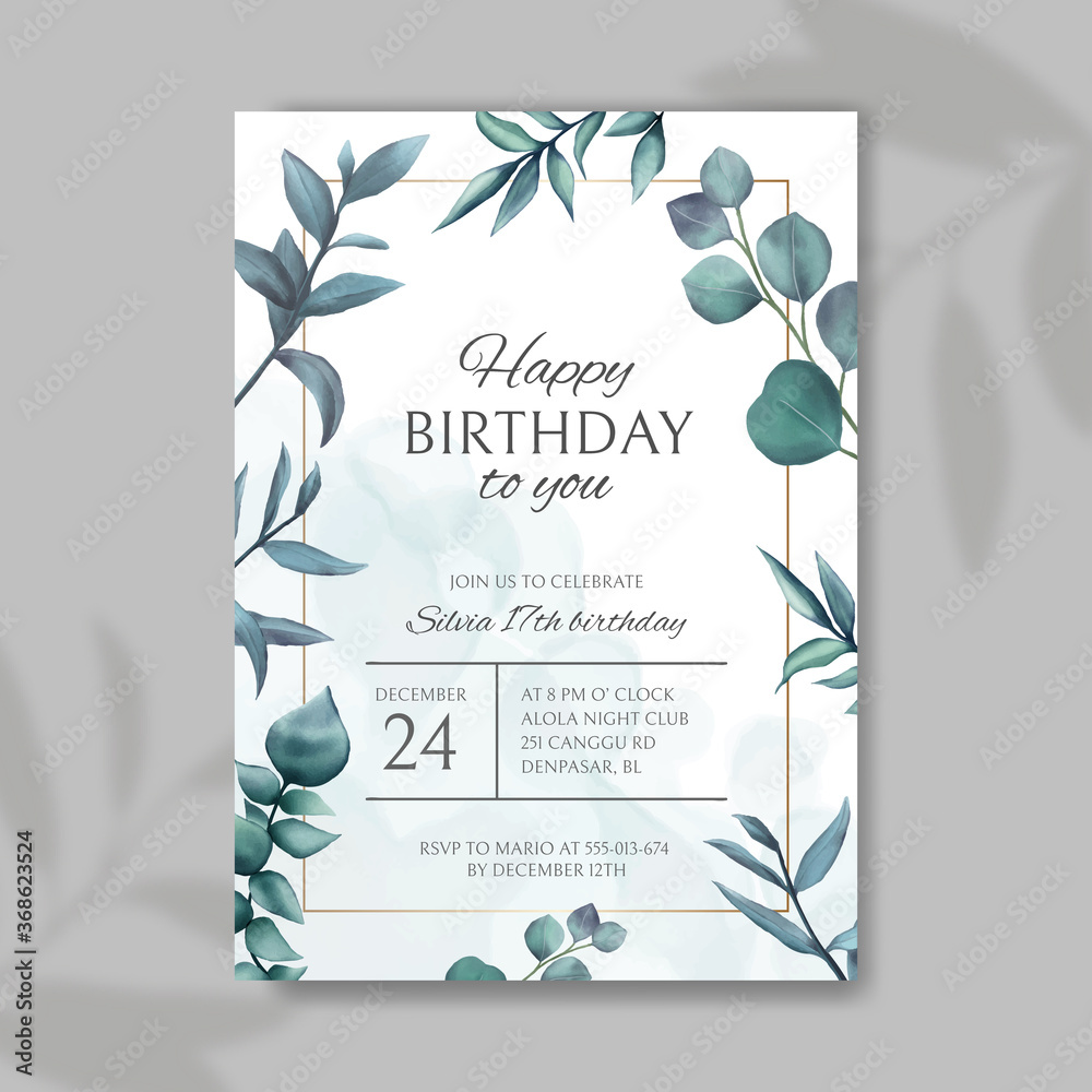 Birthday party invitation template with floral background