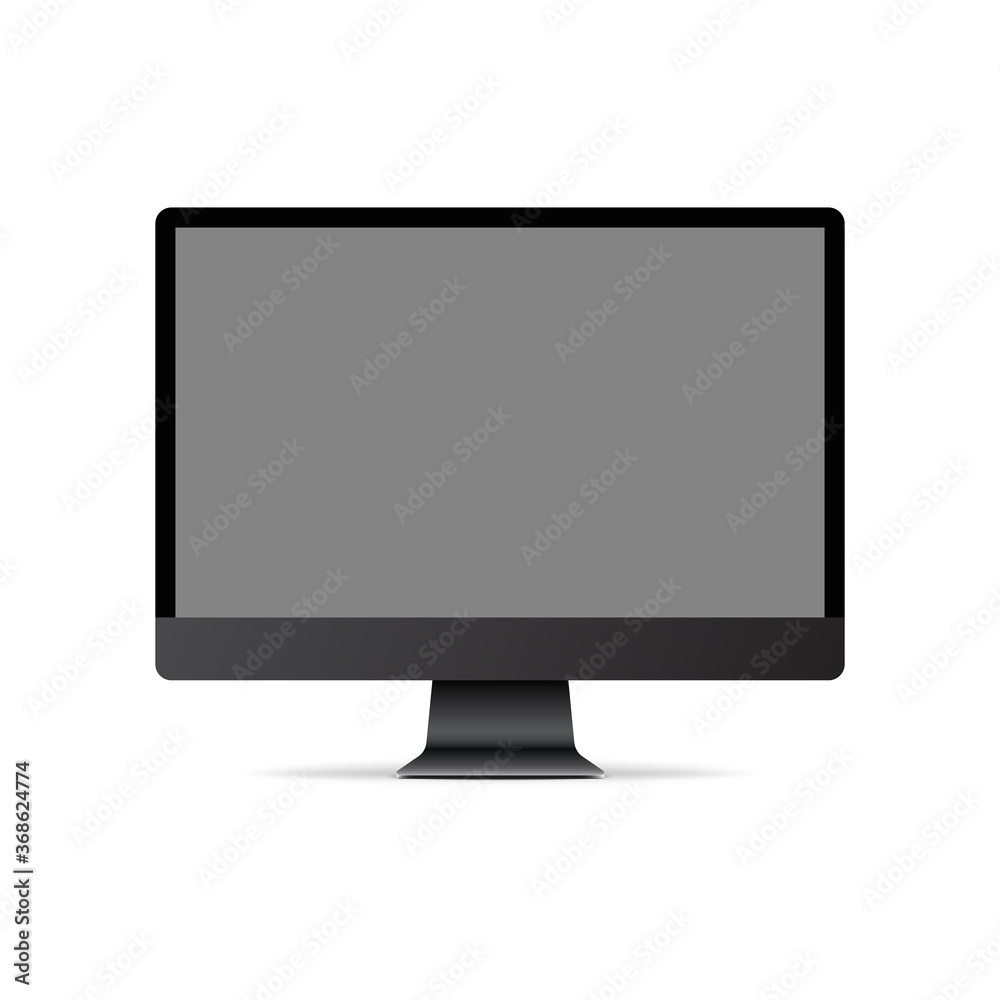 Pc icon. Device icon. Desktop computer. Computer monitor icon. PC symbol. Computer mockup. Realistic computer monitor isolated on transparent background. Vector illustration. Pc icon. Device icon. Desktop computer. Computer monitor icon. PC symbol. Computer mockup. Realistic computer monitor isolated on transparent background. Vector illustration.