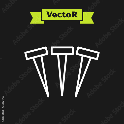 White line Metallic nails icon isolated on black background. Vector.