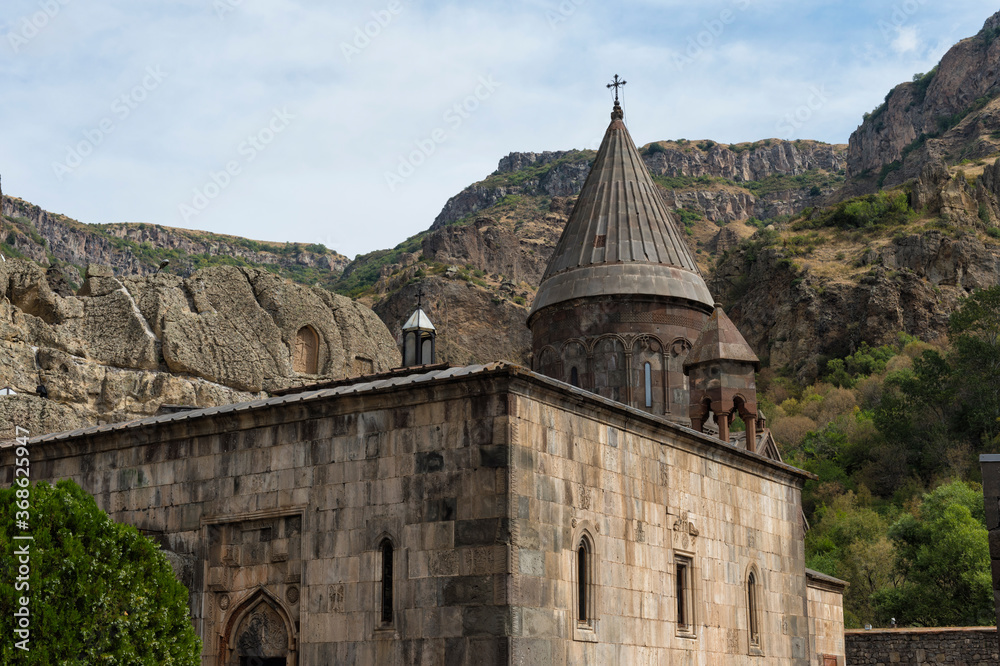 4th century Geghard Monastery, Khachkar cross stones, Kotayk Province, Yerevan, Armenia, Caucasus, Asia, Unesco World Heritage Site