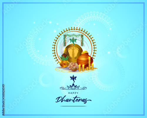 illustration of Gold coin in pot for Dhanteras celebration offer banner of Indian festival -Happy Dhanteras. photo