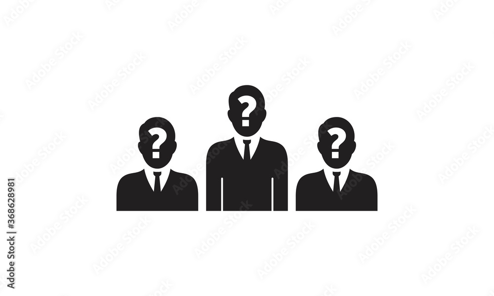 People icon and blank area for some person with question mark symbol. People icon and blank area for some person with question mark symbol.
