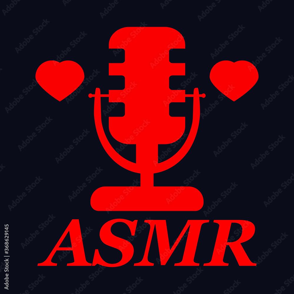 Obraz premium ASMR microphone and red heart on a blue background, vector