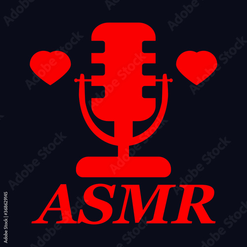 ASMR microphone and red heart on a blue background, vector