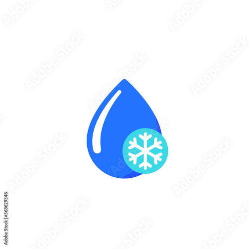 drop with snowflake, frozen water icon on white
