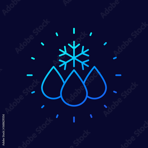 drop with snowflake, frozen water line vector icon