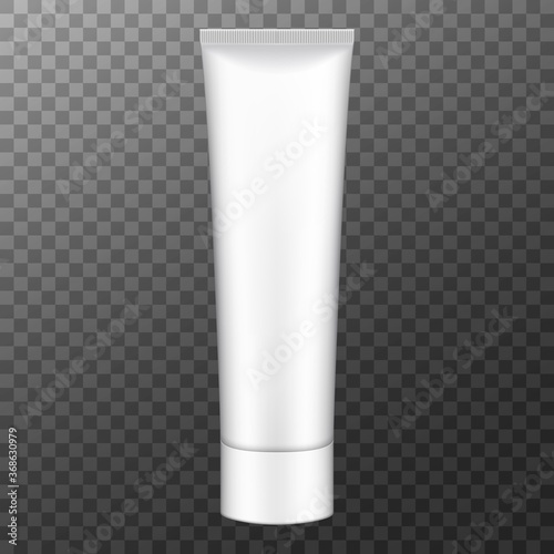 Tube of cream, packaging. Plastic cosmetic tube for cream, gel or toothpaste mockup. Vector illustration.