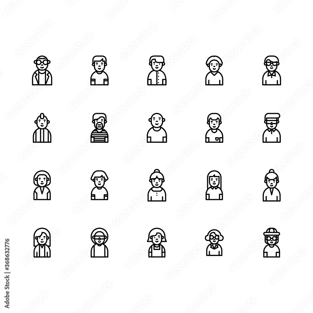 Avatar icon set. Avatar outline icon set. Icon for website, application, print, poster design, etc.