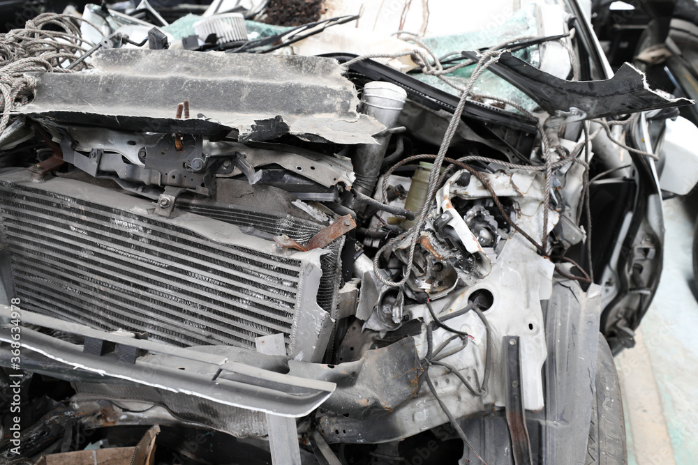 Car accident, Car waiting to be repaired in the garage.
Car accident, Car waiting to be repaired in the garage.