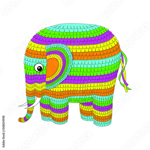 Bright colorful cute elephant pinata ready for the party