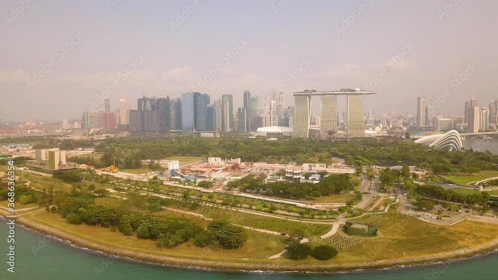 Aerial shot of Singapore town area with construction Aerial shot of Singapore town area with construction