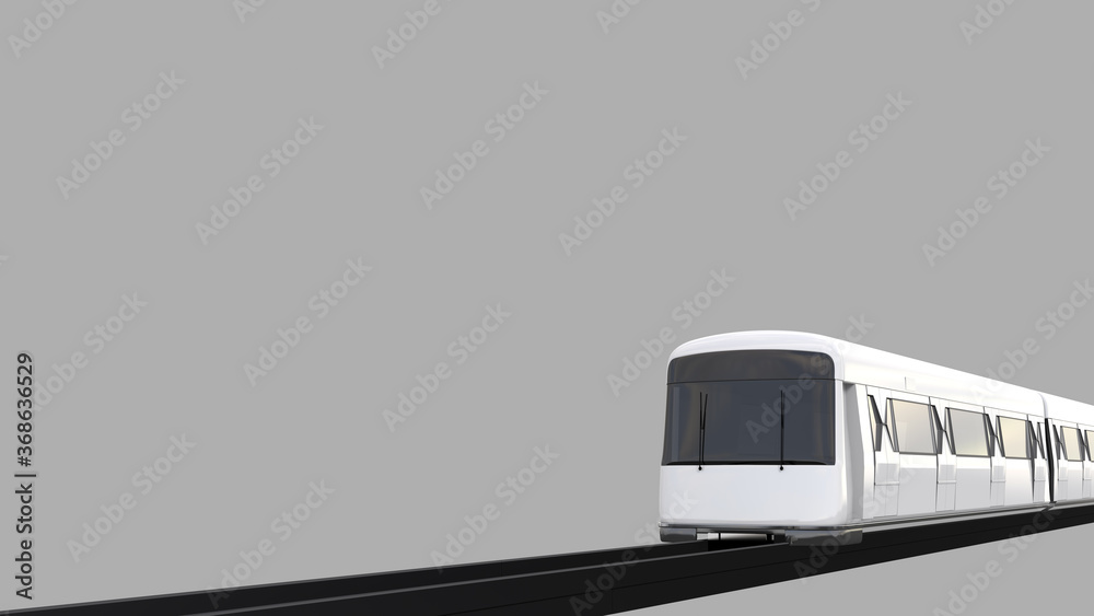 Train, Subway or Sky Train Transport with rail. Railroad travel and railway tourism. 3D illustration Train with rail isolated on solid background with Clipping Path. Perspective View.
