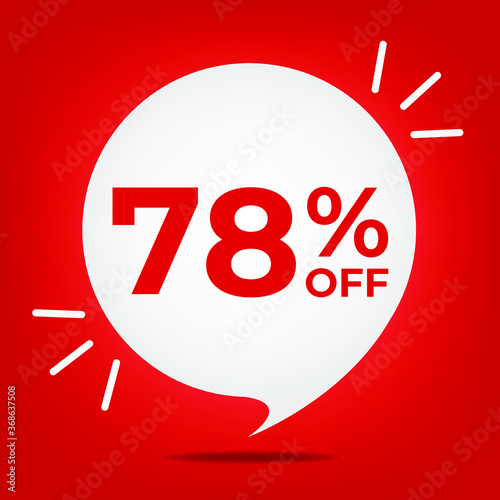 78% off. Banner with seventy-eight percent discount. White bubble on a red background vector.