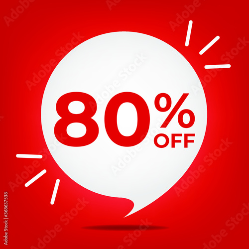 80% off. Banner with eighty percent discount. White bubble on a red background vector.