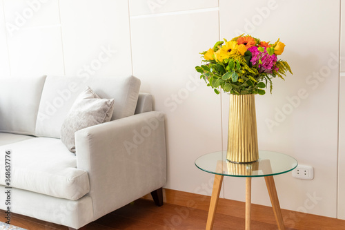 Hydrangea flower arrangement in a nice living room