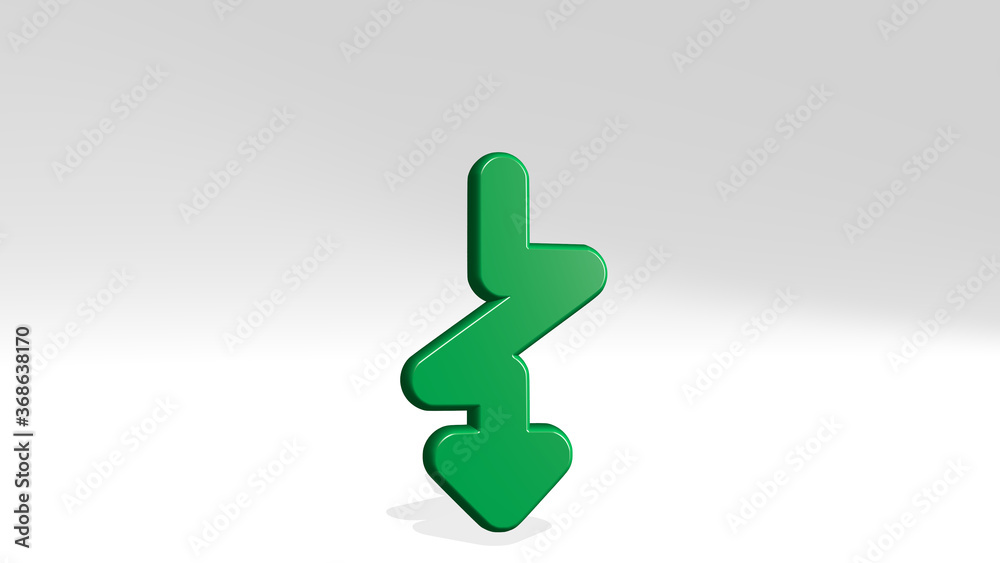 diagram zig zag fall from a perspective with the shadow. A thick sculpture made of metallic materials of 3D rendering. illustration and business diagram zig zag fall from a perspective with the shadow. A thick sculpture made of metallic materials of 3D rendering. illustration and business