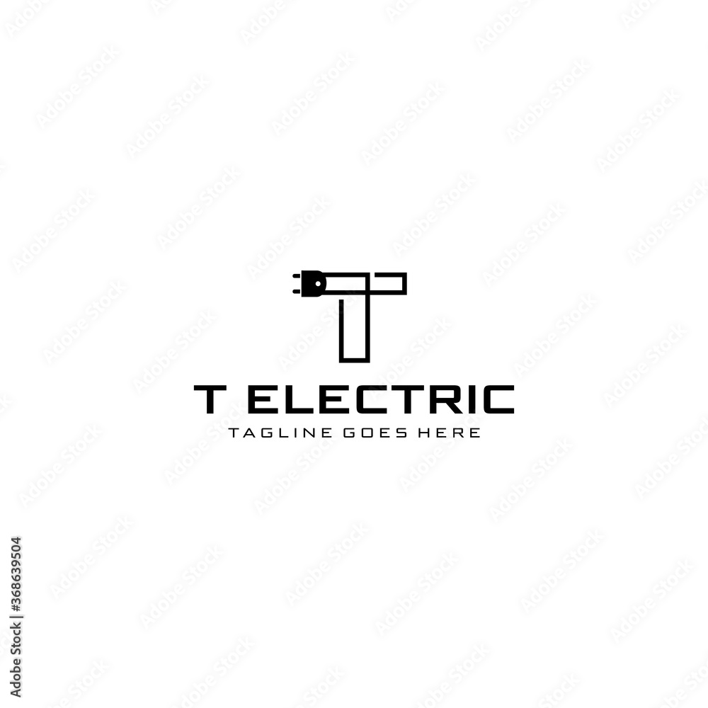 Creative modern abstract sign T with electric plugs logo design