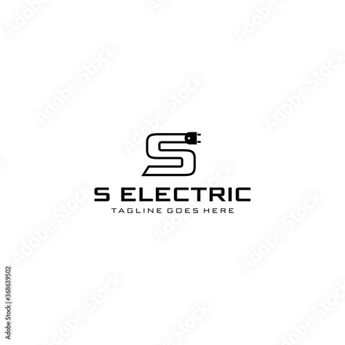 Creative modern abstract sign S with electric plugs logo design