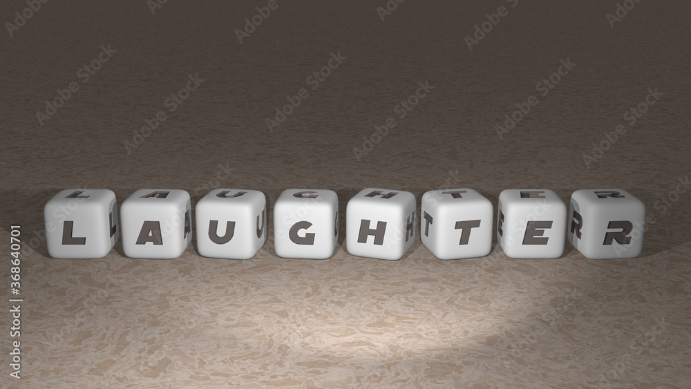 Laughter built by dice letters and color crossing for the related meanings of the concept by 3D rendering. happy and laughing Laughter built by dice letters and color crossing for the related meanings of the concept by 3D rendering. happy and laughing