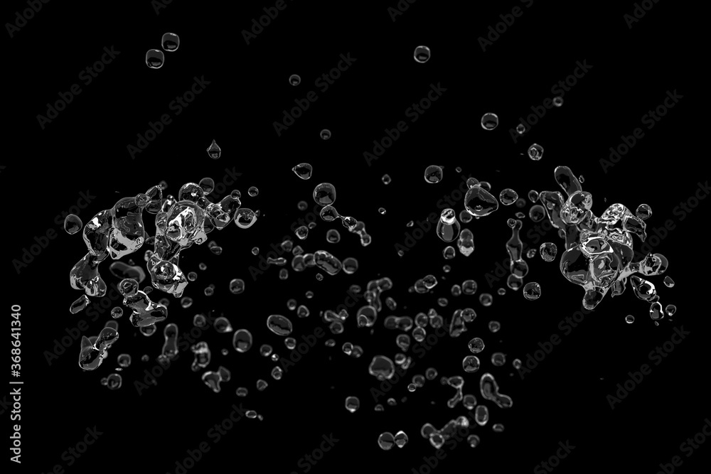 Abstract bubbles on a black background. 3d rendering illustration. High resolution.