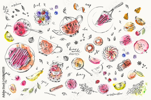 Hand drawn food and drink illustration.