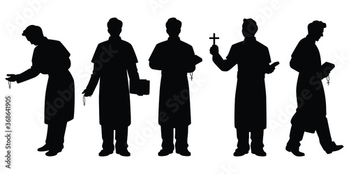 Set of pastor with christian cross and bible silhouette vector photo