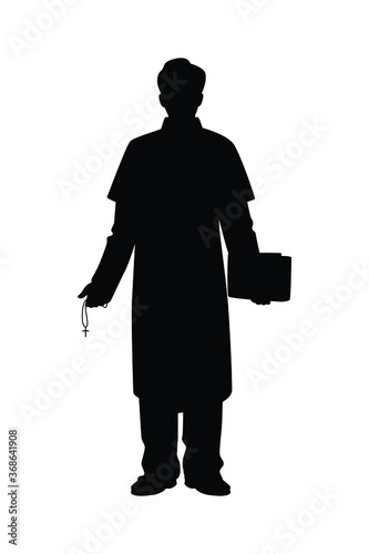 Pastor with christian cross and bible silhouette vector