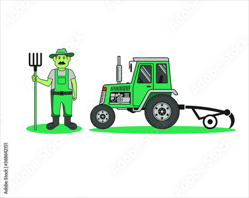 Vector image of a farmer with his tractor.