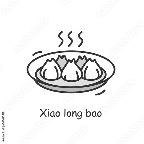 Dim sum icon. Tasty steaming hot Chinese dimsum dumplings or baozi steamed buns plate linear pictogram. Concept of traditional Asian cuisine recipe and cookbook illustration. Editable stroke vector