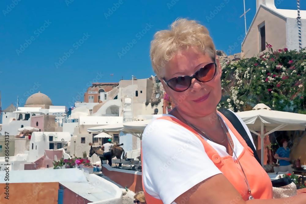 Mature woman on the island of Santorini
