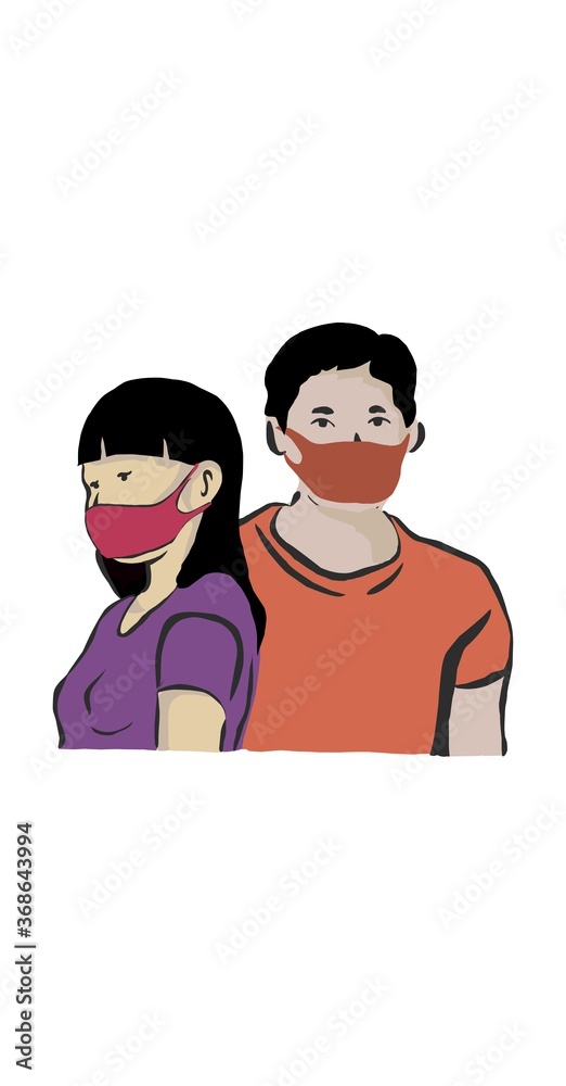 Naklejka premium vector illustration of a boy and girl Stay safe and healthy