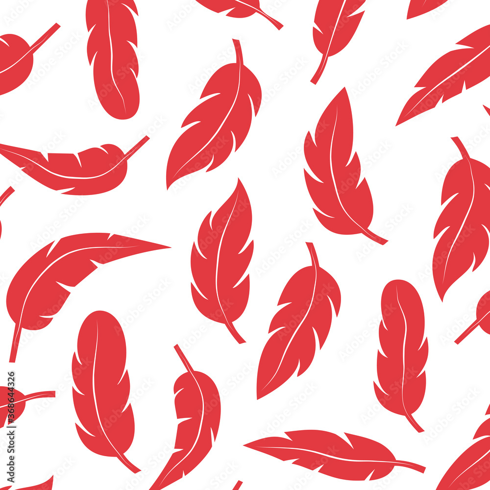 Feather seamless pattern. Set of different falling fluffy twirled feathers. Vector on isolated background. EPS 10