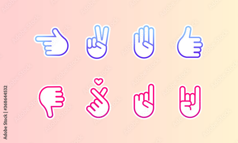 Fototapeta premium Hand gestures line stickers. Vector on isolated background. EPS 10