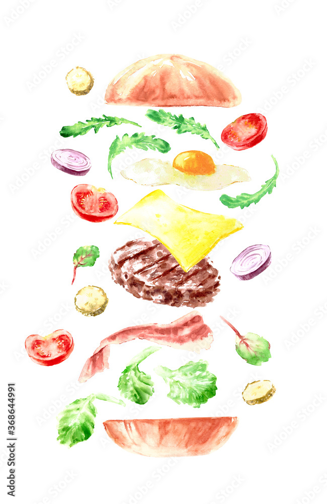 Hand drawn watercolor fast food illustration Hand drawn watercolor fast food illustration