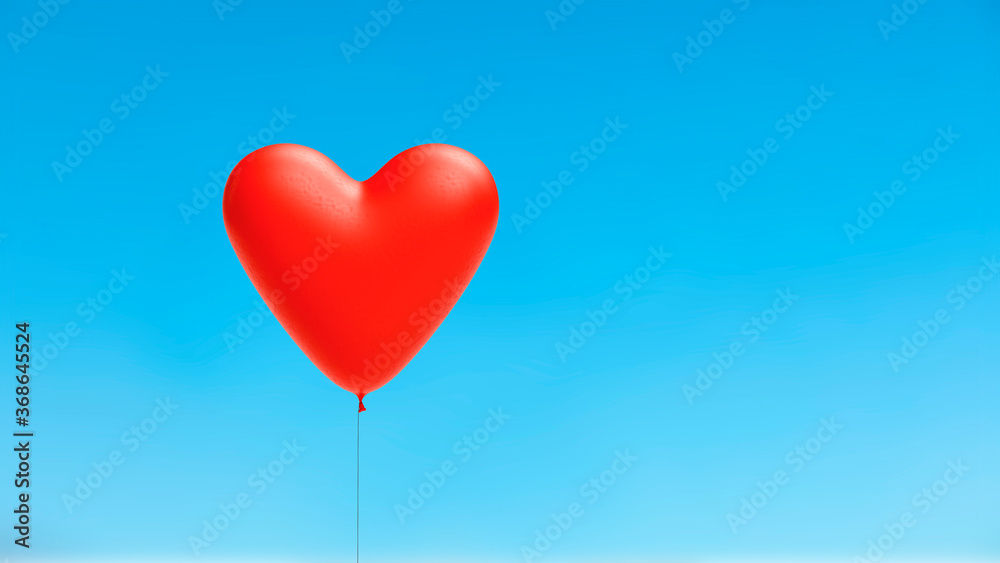 red heart shaped balloon for lovers on a sky background, web banner or template, 3d rendering