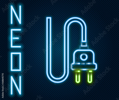 Glowing neon line Electric plug icon isolated on black background. Concept of connection and disconnection of the electricity. Colorful outline concept. Vector Illustration.