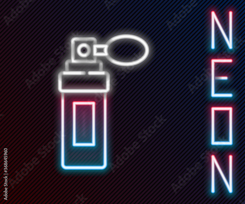 Glowing neon line Perfume icon isolated on black background. Colorful outline concept. Vector Illustration.