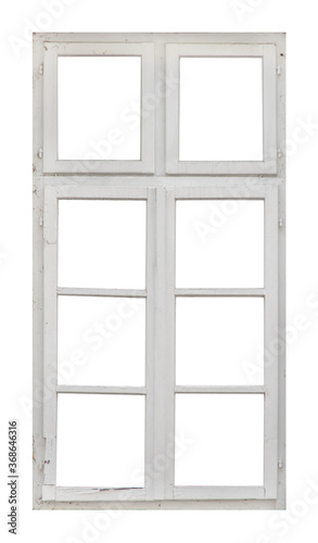 Dirty vintage wooden window on white background