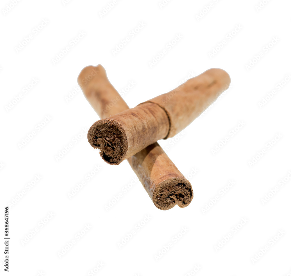 Ceylon cinnamon on white background