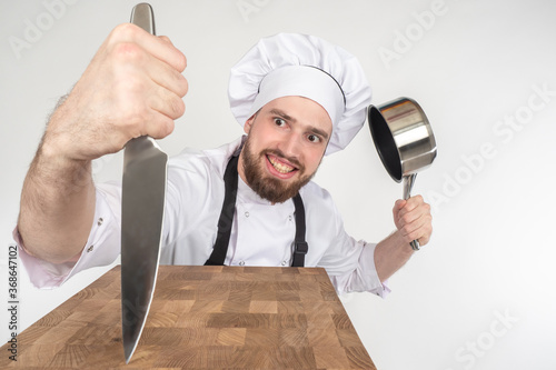 Chef knife. Cook is showing...