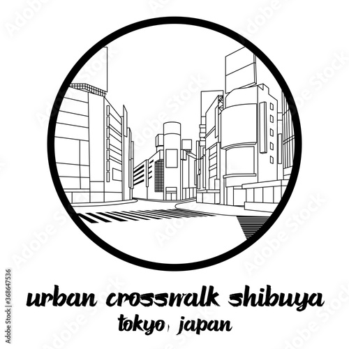 Circle icon line Urban Crosswalk Shibuya Tokyo Japan. vector illustration