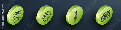 Set Isometric Barrel oil, Molecule oil, Oil rig with fire and Oil price increase icon. Vector.