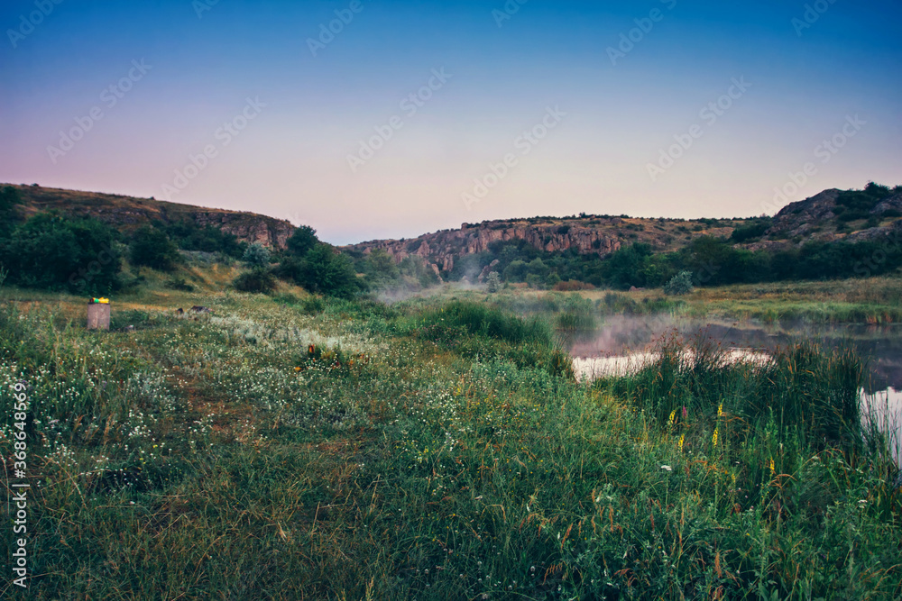 Aktovsky canyon, Ukraine, a valley with rocks and a river