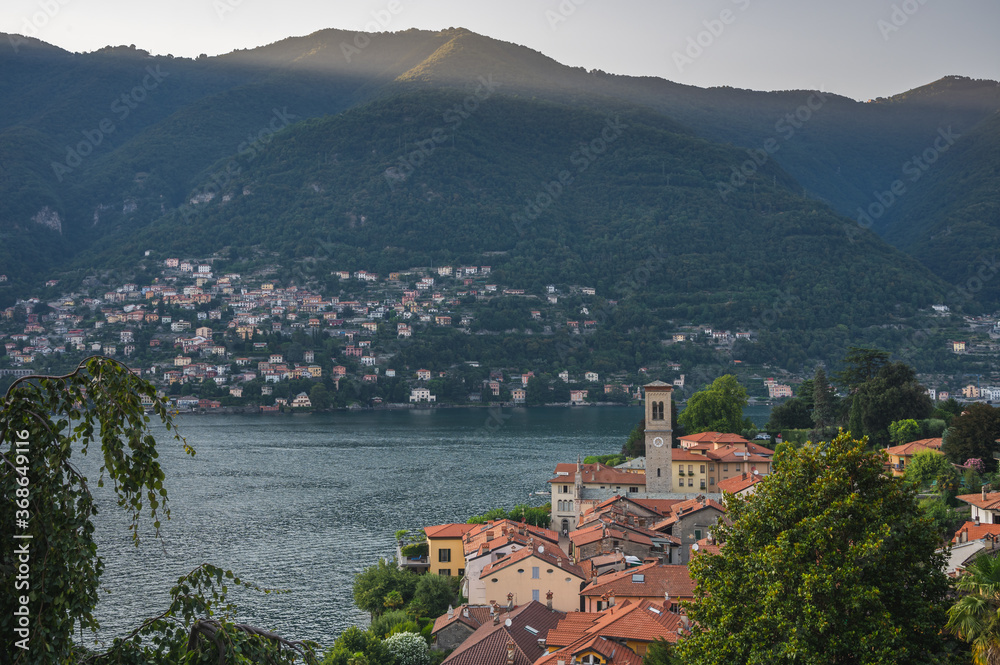 Panoramic view of Torno and lake Como in Italy 
