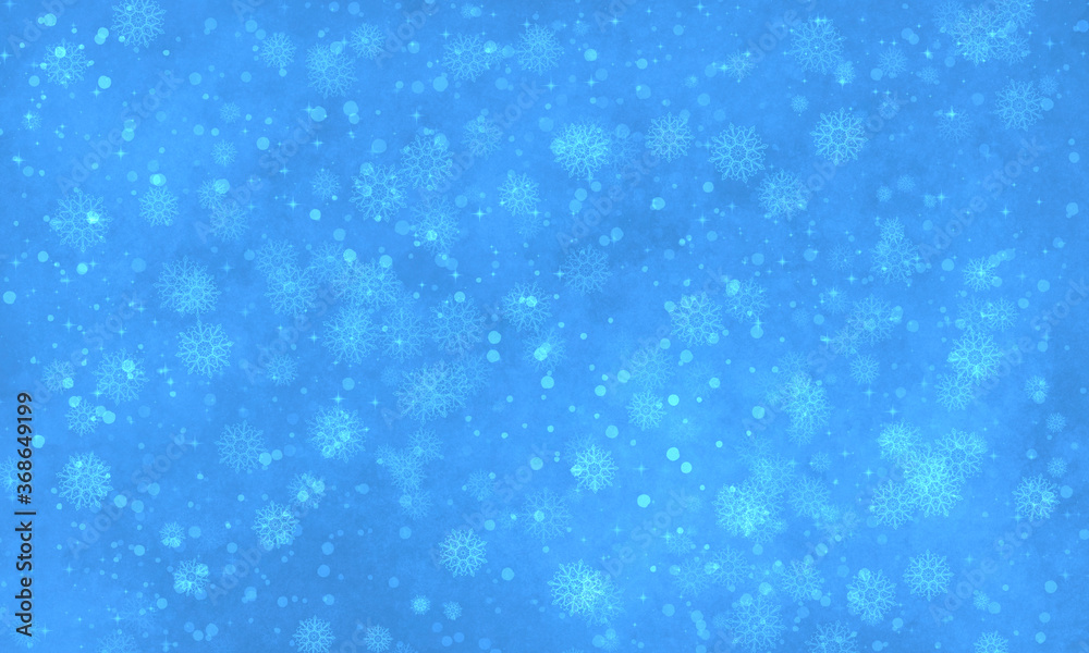 winter blue background with snowflakes. Snowfall with snowflakes, bokeh effect and glitter