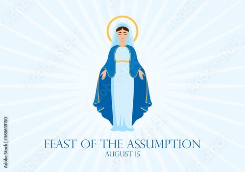 Feast of the Assumption vector. Assumption of Mary vector illustration. Virgin Mary icon vector. Assumption of Mary Poster, August 15. Important day photo