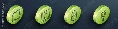 Set Isometric Electric circuit scheme, Electric light switch, Electric light switch and Electric cable icon. Vector.