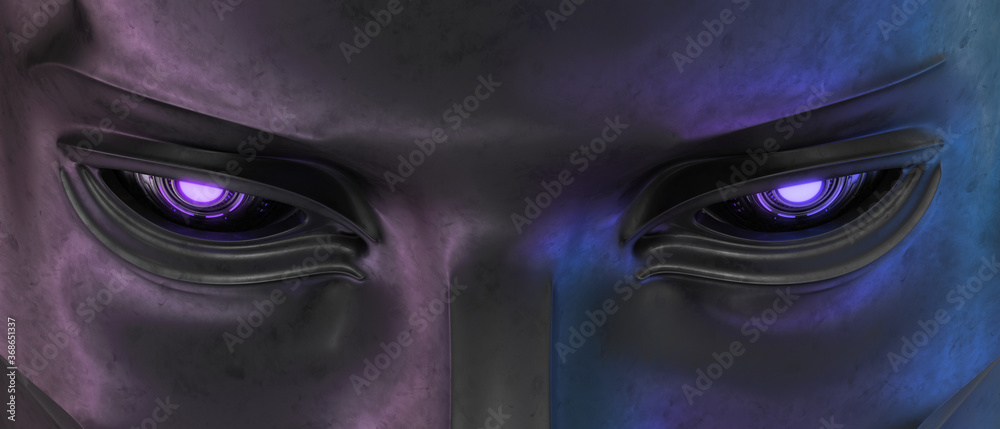 Steel robotic eyes, 100% sci-fi vision implants, 3d rendering Steel robotic eyes, 100% sci-fi vision implants, 3d rendering