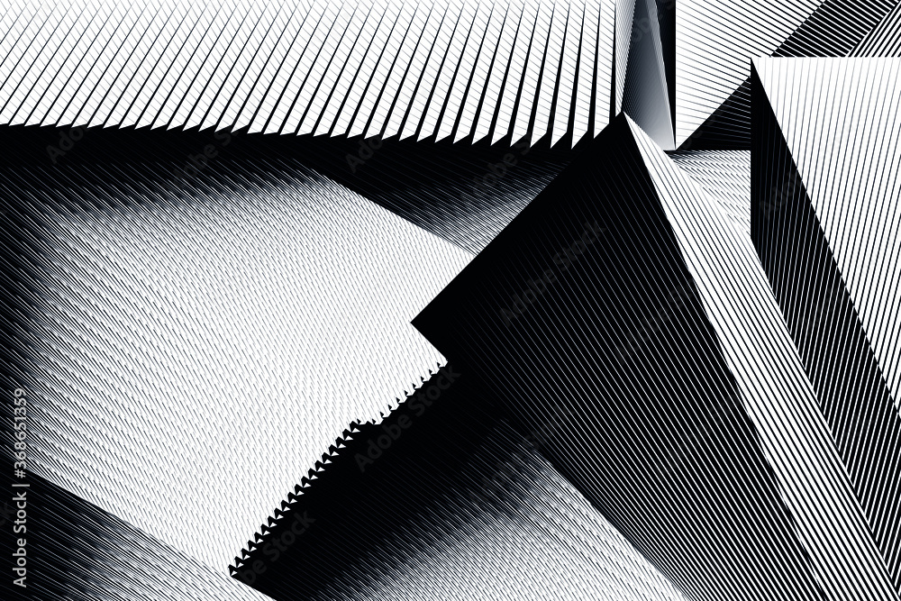 Fototapeta premium Abstract halftone lines background, black and white geometric dynamic pattern, vector modern design texture.